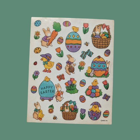 Vintage Easter Sticker Sheet – AGC 80s/90s – Bunnies, Chicks + Pastel Eggs - Picture 1 of 1
